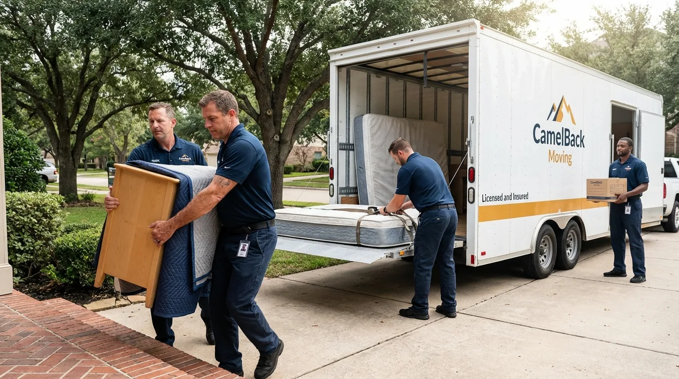 Crew loading residential truck for cross-state move from Savanna, IL
