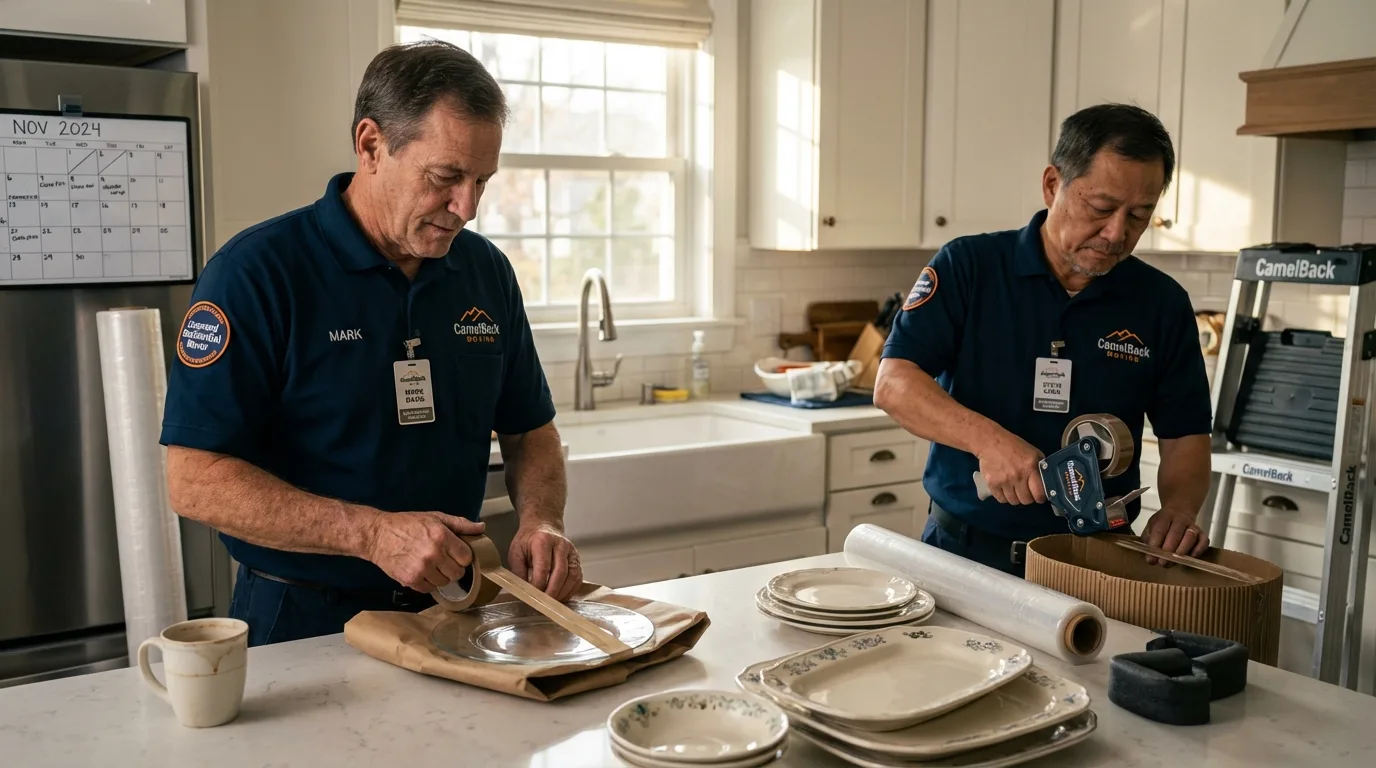 Professional crew packing kitchen dishware in Savanna, IL